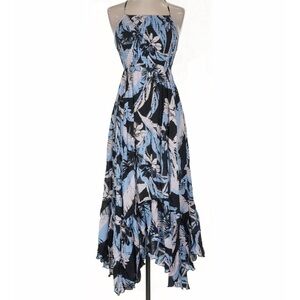 Free People Maxi Dress Blue White Heat Wave Floral Tropical Ruffle Boho